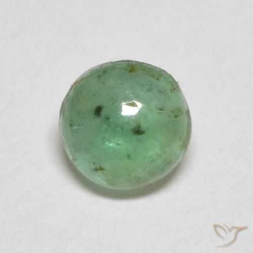 4.4mm Round Cabochon Green Emerald from Colombia, Weight of 0.36ct, Natural oiled gemstone in Transparent Clarity, 1pc Emerald - the Color is Medium Light Green, Mohs Hardness of 7.5 - 8 suitable for daily wear jewelry, Year of the Goat Gemstone, Photo A