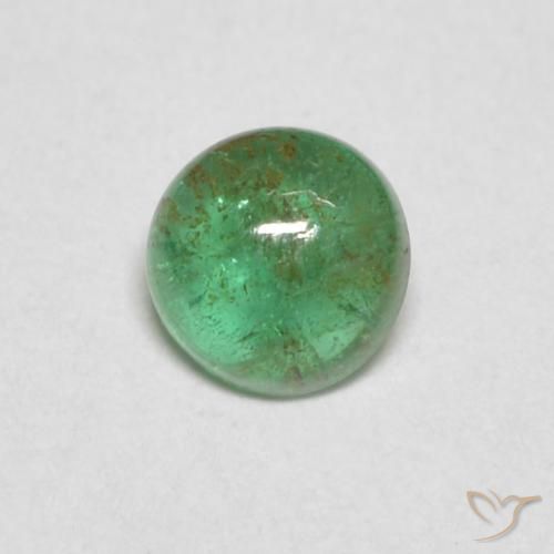 4.1mm Round Cabochon Green Emerald from Colombia, Weight of 0.28ct, Natural oiled gemstone in Transparent Clarity, 1pc Emerald - the Color is Light Green, Mohs Hardness of 7.5 - 8 suitable for daily wear jewelry, Symbolizes Fertility and Re-birth, Photo A