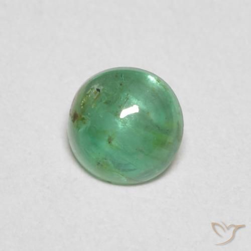 4.1mm Round Cabochon Green Emerald from Colombia, Weight of 0.22ct, Natural oiled gemstone in Transparent Clarity, 1pc Emerald - the Color is Medium Light Green, Mohs Hardness of 7.5 - 8 suitable for daily wear jewelry, Stone of Successful Love, Photo A
