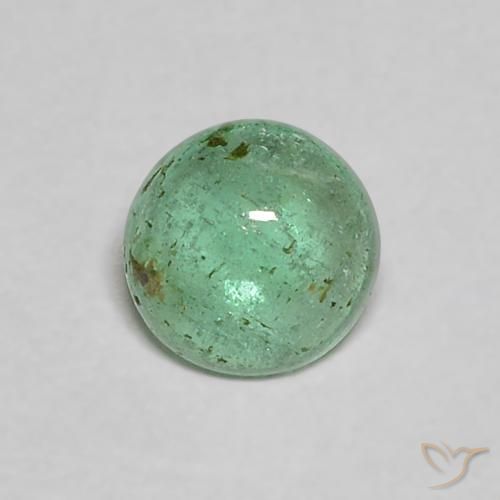 4.4mm Round Green Emerald from Colombia, Weight of 0.3ct, Natural oiled Gemstone in Transparent Clarity, 1pc Round Cabochon Emerald - Color: Light Cool Green, Mohs Hardness of 7.5 - 8 suitable for daily wear jewelry, Symbolizes Fertility and Re-birth, Photo A