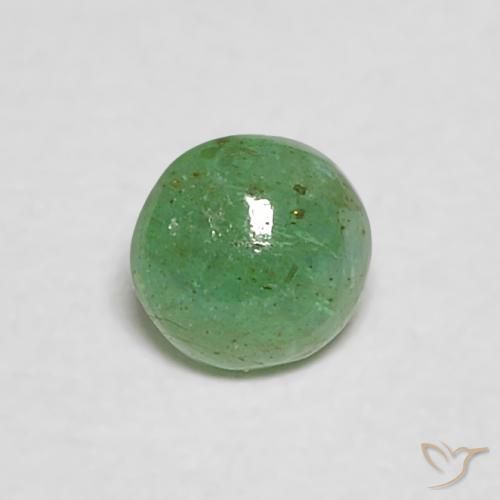 3.5mm Round Cabochon Green Emerald from Colombia, Weight of 0.19ct, Natural oiled gemstone in Transparent Clarity, 1pc Emerald - the Color is Medium Green, Mohs Hardness of 7.5 - 8 suitable for daily wear jewelry, May Birthstone, Photo A