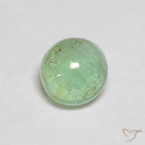 0.19ct Round Cabochon Green Emerald from Colombia, Dimension 3.6mm, Transparent Clarity, Natural oiled gemstone, 1pc Emerald in Pale Yellowish Green Color, Mohs Hardness of 7.5 - 8 suitable for daily wear jewelry, Year of the Goat Gemstone, Photo A