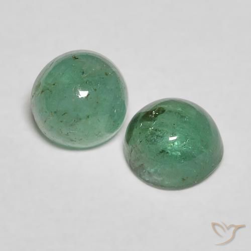 0.77 ctw Green Emerald Stones, Natural Emerald in Round Cabochon Shape for Sale