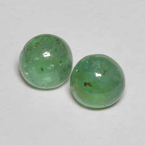 4.4mm Matching Round Emerald Pair - Weight 0.7ct total / avg. 0.35ct each, Light Green Color in Transparent Clarity, Natural Gemstone, Mohs Hardness 7.5 - 8 suitable for daily wear jewelry, May Birthstone, Photo A