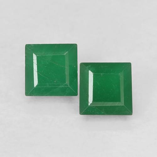 2pc Matching Square Emeralds in Size 3 x 3mm, Weight 0.34ct total / avg. 0.17ct each, Medium Green in SI Clarity, Natural gemstone, Mohs Hardness 7.5 - 8 suitable for daily wear jewelry, May Birthstone, Photo A