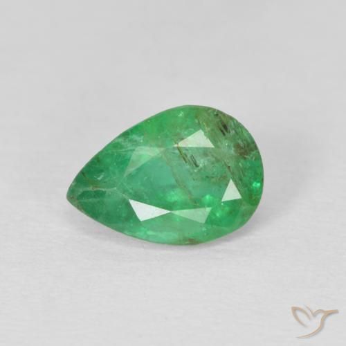 0.63 ct Green Emerald Gemstone, Emerald Gem in Pear Facet Shape for Sale.