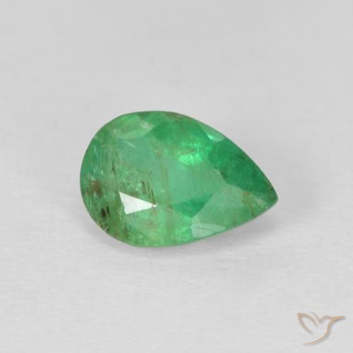 0.63 ct Green Emerald Stone, Natural Emerald in Pear Facet Shape for Sale