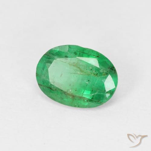 0.78 ct Green Emerald Stone, Natural Emerald in Oval Facet Shape for Sale