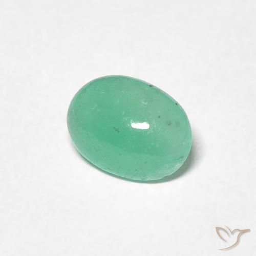 0.58 ct Green Emerald Stone, Natural Emerald in Oval Cabochon Shape for Sale