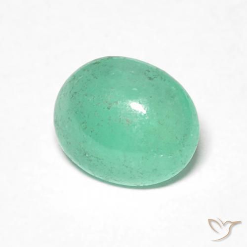 0.88 ct Green Emerald Stone, Natural Emerald in Oval Cabochon Shape for Sale