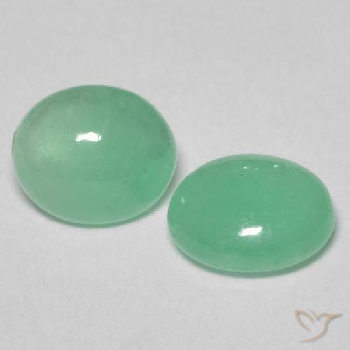 1.35 ctw Green Emerald Stones, Natural Emerald in Oval Cabochon Shape for Sale