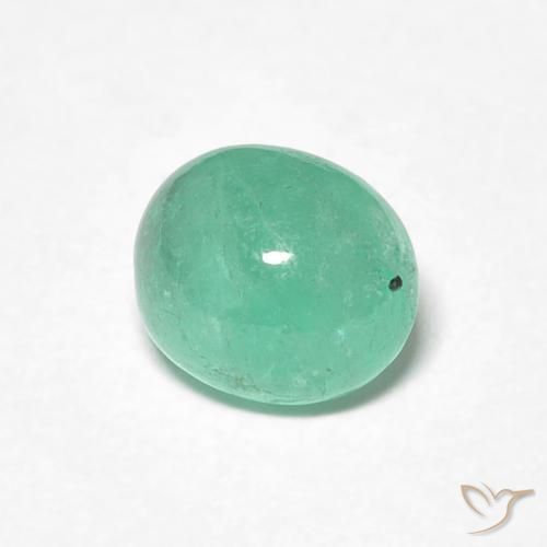 0.88 ct Green Emerald Stone, Natural Emerald in Oval Cabochon Shape for Sale