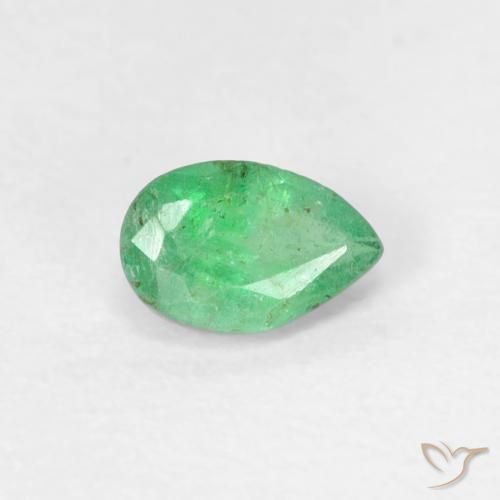 0.45 ct Green Emerald Stone, Natural Emerald in Pear Facet Shape for Sale