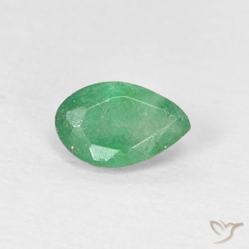0.41 ct Green Emerald Stone, Natural Emerald in Pear Facet Shape for Sale