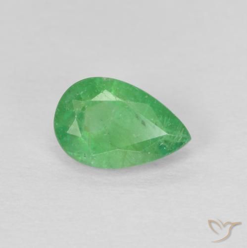 0.43 ct Green Emerald Stone, Natural Emerald in Pear Facet Shape for Sale