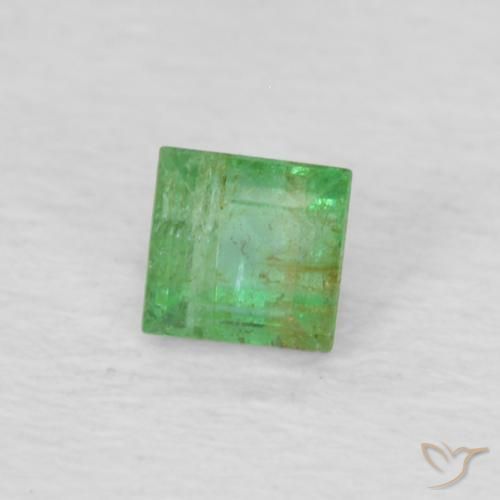 0.15 ct Green Emerald Stone, Natural Emerald in Square Facet Shape for Sale
