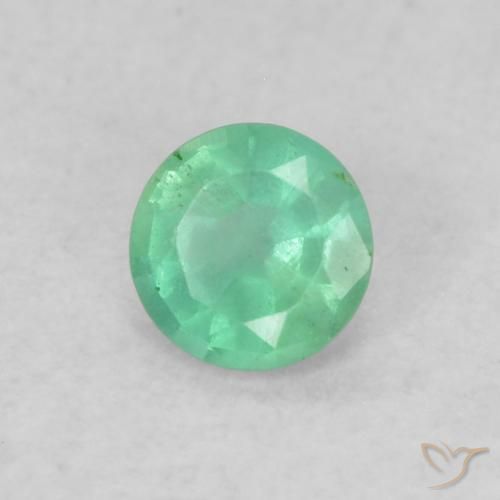 0.14 ct Green Emerald Stone, Natural Emerald in Round Facet Shape for Sale