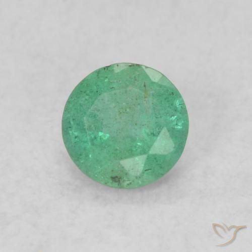 0.14 ct Green Emerald Stone, Natural Emerald in Round Facet Shape for Sale