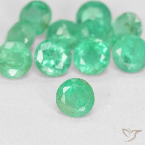 2.02 ctw Green Emerald Stones, Natural Emerald in Round Facet Shape for Sale