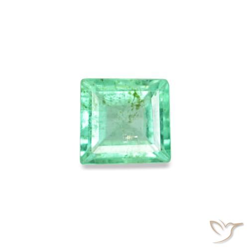 0.12 ct Green Emerald Gemstone, Emerald Gem in Square Facet Shape for Sale.
