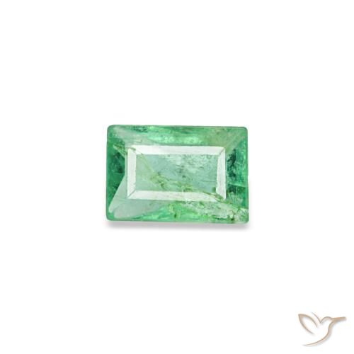 0.13 ct Green Emerald Gemstone, Emerald Gem in Baguette Facet Shape for Sale.