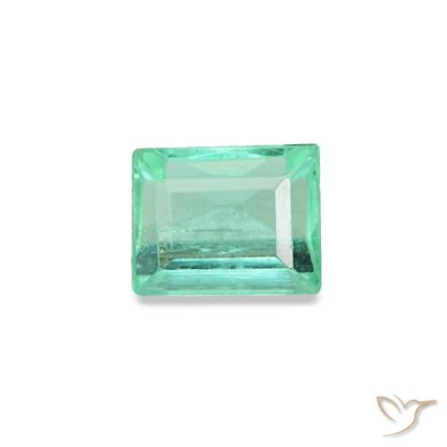 0.13 ct Green Emerald Gemstone, Emerald Gem in Baguette Facet Shape for Sale.