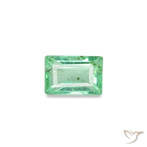 0.13 ct Green Emerald Gemstone, Emerald Gem in Baguette Facet Shape for Sale.