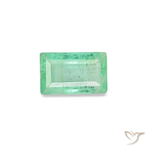 0.13 ct Green Emerald Gemstone, Emerald Gem in Baguette Facet Shape for Sale.