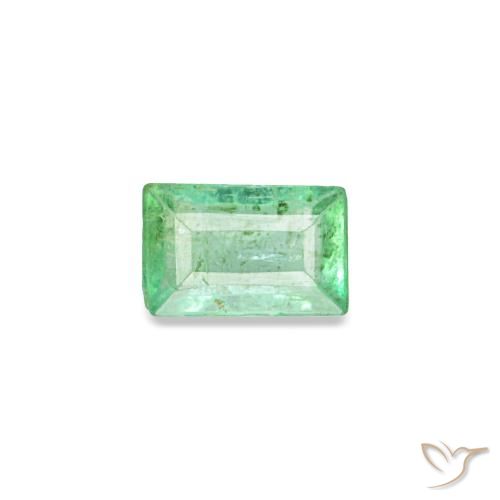 0.12 ct Green Emerald Gemstone, Emerald Gem in Baguette Facet Shape for Sale.