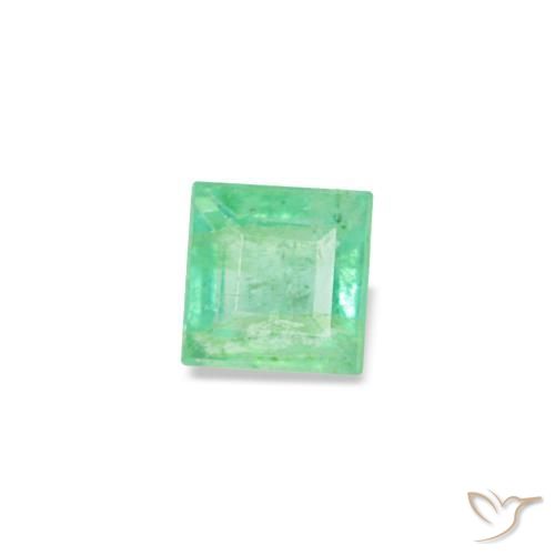 0.09 ct Green Emerald Stone, Natural Emerald in Square Facet Shape for Sale