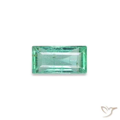 0.13 ct Green Emerald Gemstone, Emerald Gem in Baguette Facet Shape for Sale.