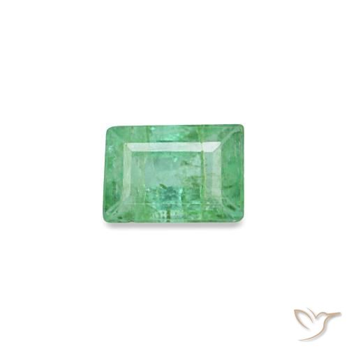 0.13 ct Green Emerald Gemstone, Emerald Gem in Baguette Facet Shape for Sale.