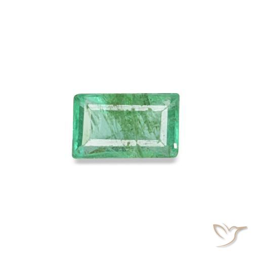 0.14 ct Green Emerald Gemstone, Emerald Gem in Baguette Facet Shape for Sale.