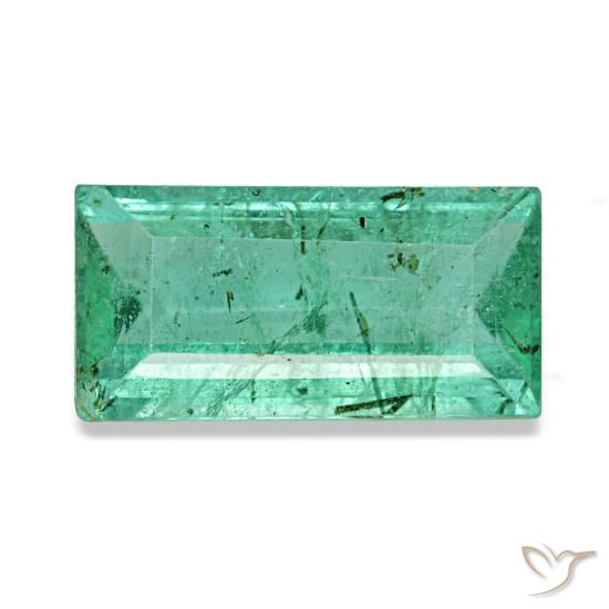 1.46 ct Green Emerald Gemstone, Emerald Gem in Baguette Facet Shape for Sale.