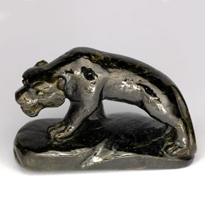 93.77 ct Green Epidote Gemstone, Epidote Gem in Carved Tiger Shape for Sale.