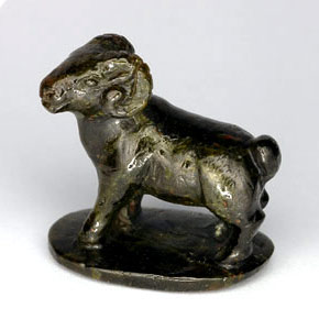 35.82 ct Green Epidote Gemstone, Epidote Gem in Carved Goat Shape for Sale.