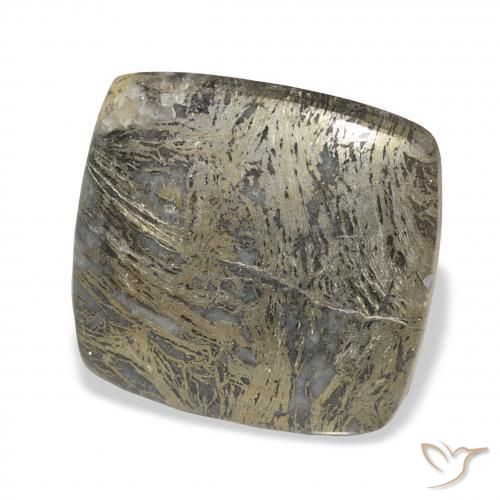 36.40 ct Black Feather Pyrite Stone, Natural Feather Pyrite in Cushion Cabochon Shape for Sale