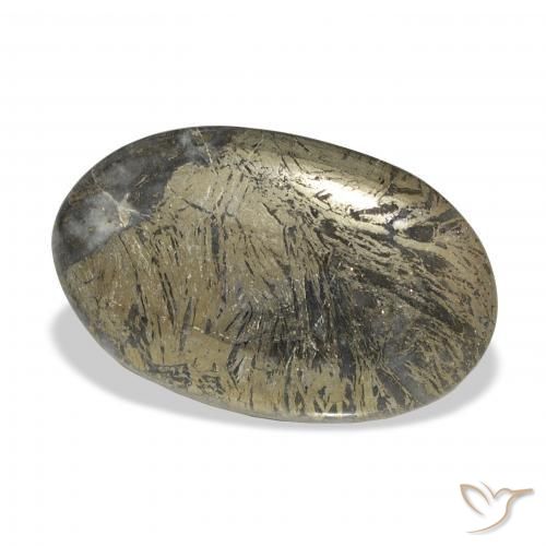 32.74 ct Multicolor Feather Pyrite Stone, Natural Feather Pyrite in Oval Cabochon Shape for Sale