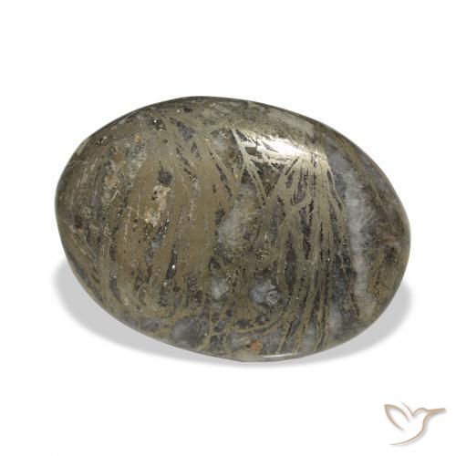 37.90 ct Black Feather Pyrite Stone, Natural Feather Pyrite in Oval Cabochon Shape for Sale