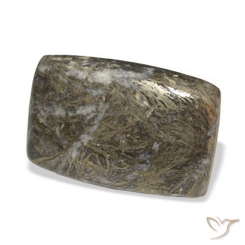 38.92 ct Black Feather Pyrite Stone, Natural Feather Pyrite in Cushion Cabochon Shape for Sale