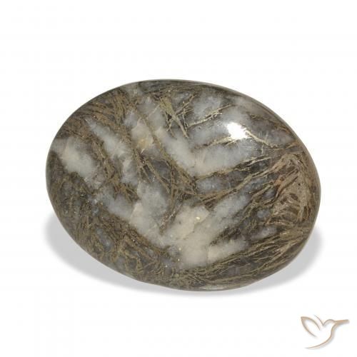 23.93 ct Black Feather Pyrite Stone, Natural Feather Pyrite in Oval Cabochon Shape for Sale