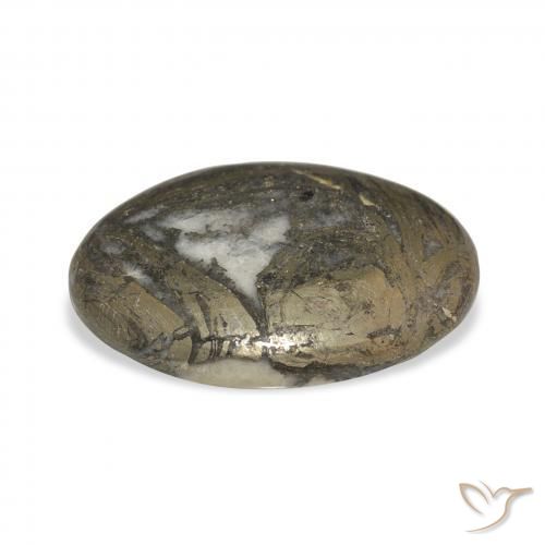 Feather Pyrite Gemstone in 28 x 20 mm Size for Sale, Feather Pyrite Stone in Blackish Brown Color