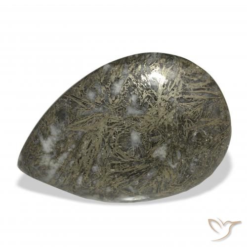38.41ct Natural Blackish Bronze Feather Pyrite, Pear Shape, Opaque