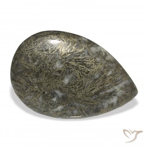 38.41 ct Black Feather Pyrite Stone, Natural Feather Pyrite in Pear Cabochon Shape for Sale