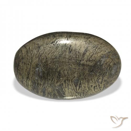 36.99ct Natural Blackish Bronze Feather Pyrite, Oval, Opaque