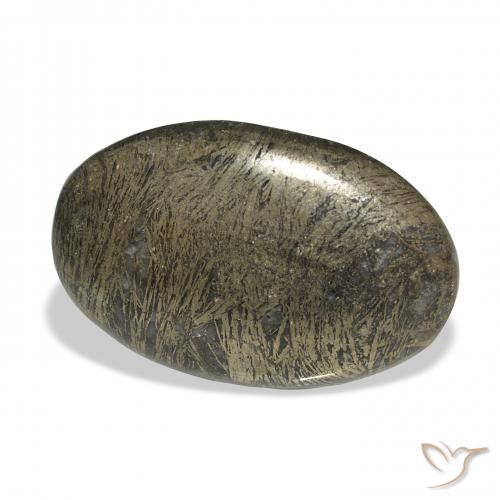 36.99 ct Black Feather Pyrite Stone, Natural Feather Pyrite in Oval Cabochon Shape for Sale