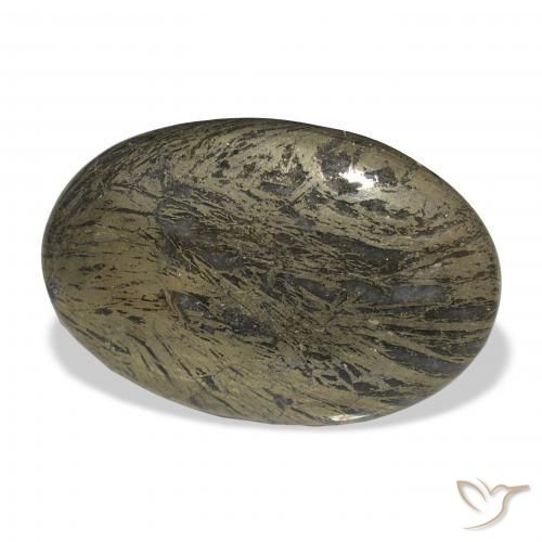 36.00 ct Black Feather Pyrite Stone, Natural Feather Pyrite in Oval Cabochon Shape for Sale