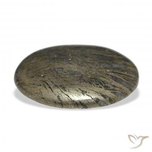 Feather Pyrite Gemstone in 30.8 x 21 mm Size for Sale, Feather Pyrite Stone in Black with Bronze Color