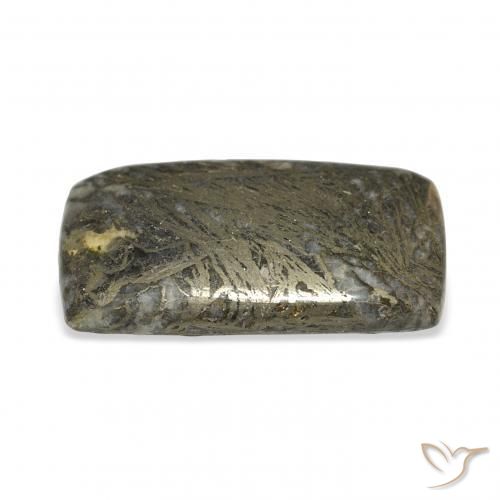 Feather Pyrite Gemstone in 30.2 x 17.1 mm Size for Sale, Feather Pyrite Stone in Black with Bronze Color