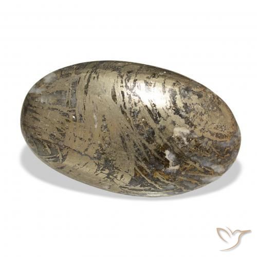 37.38 ct Multicolor Feather Pyrite Stone, Natural Feather Pyrite in Oval Cabochon Shape for Sale